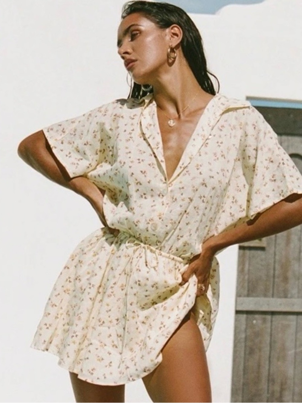 Sabo Skirt Cream Mini Dress with Petite Floral Print